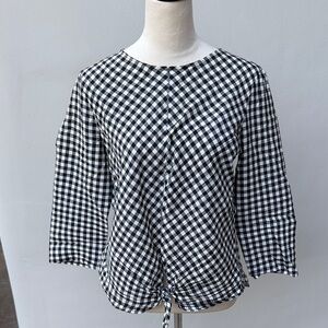 ZARA Black and White Checkered Women's Top with Ties/Knot size M